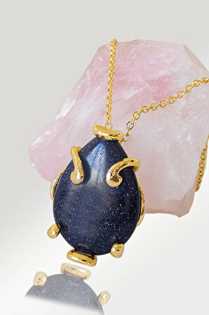 Sertifikalı AAA+ Damla Model Mavi Yıldız Taşı Kolye - Altın Renkli