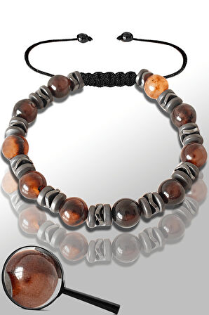 Sertifikalı Mat Hematit - Kahverengi Akik Taşı Bileklik - Ayarlamalı