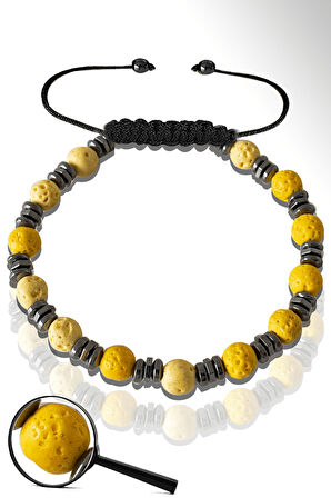 Sertifikalı Hematitli Sarı Volkanik Lav Taşı Bileklik - Yanardağ Taşı