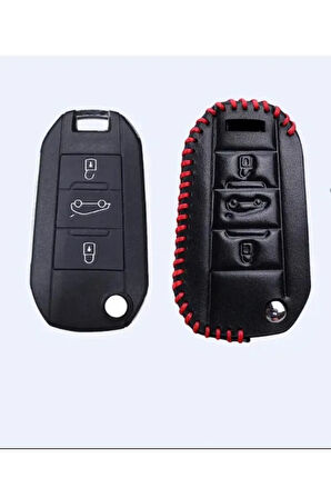 Peugeot 208 308 301 3008 5008 Lüks Deri Anahtar Koruma Kılıfı Ve Örgü Anahtarlık