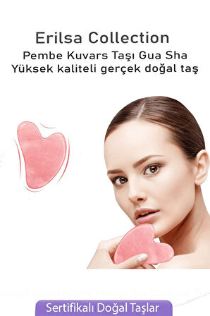 Sertifikalı Pembe Kuvars Taşı Gua Sha Yüz Masaj Taşı - Kütle Hediyeli