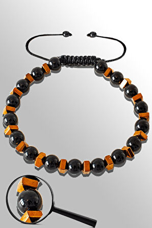 Sertifikalı Rose Falezli Siyah Obsidyen Taşı Bileklik - Ayarlamalı