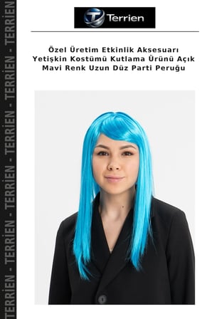 Özel Üretim Etkinlik Aksesuarı Yetişkin Kostümü Kutlama Ürünü Açık Mavi Renk Uzun Düz Parti Peruğu