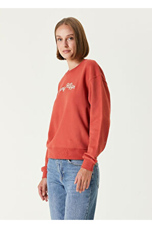 Kırmızı El Yazılı Nakışlı Sweatshirt