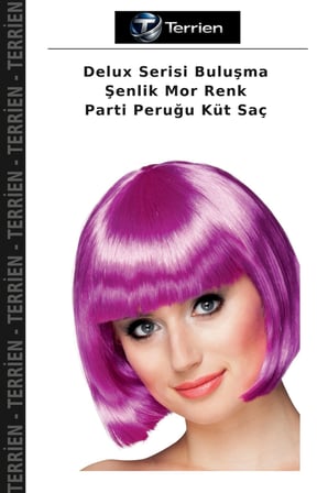 Delux Serisi Buluşma Şenlik Mor Renk Parti Peruğu Küt Saç