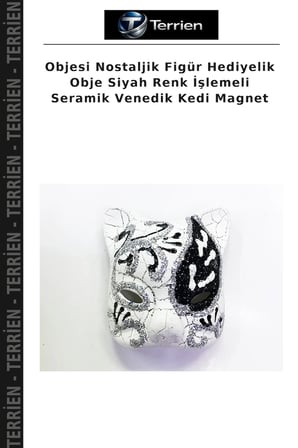 Objesi Nostaljik Figür Hediyelik Obje Siyah Renk İşlemeli Seramik Venedik Kedi Magnet