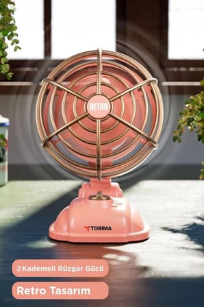 Premium Bireysel Serinlik Çalışma Masası Vintage Model Şarjlı Masaüstü Vantilatör F50 Pembe