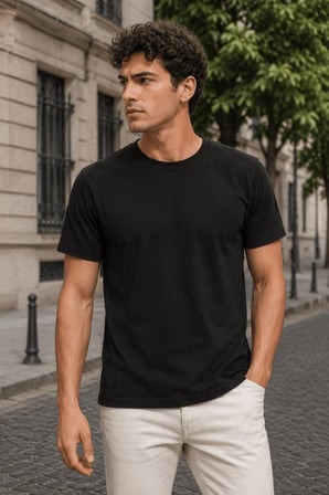 Şık Kombin Sportif Giyim Konforlu Parça Single Sword Siyah Bisiklet Yaka İnce Yazlık Erkek Tişört