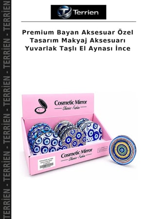 Premium Bayan Aksesuar Özel Tasarım Makyaj Aksesuarı Yuvarlak Taşlı El Aynası İnce
