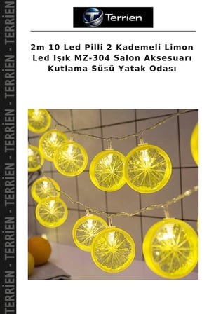 2m 10 Led Pilli 2 Kademeli Limon Led Işık MZ-304 Salon Aksesuarı Kutlama Süsü Yatak Odası