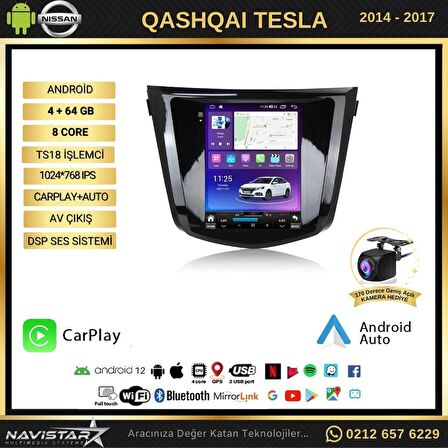 Nissan Qashqai TESLA 4GB + 64GB 2014-2017 Model Android 13 Kablosuz Carplay Navigasyon Multimedya Si