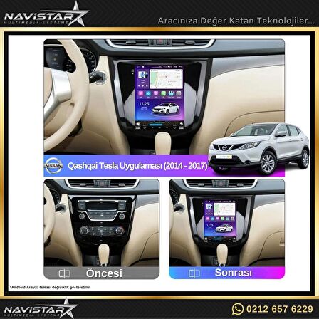 Nissan Qashqai TESLA 4GB + 64GB 2014-2017 Model Android 13 Kablosuz Carplay Navigasyon Multimedya Si