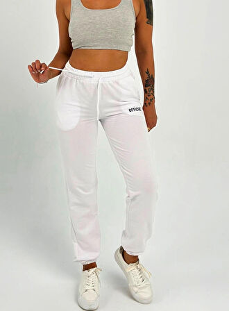 Maison La Femme Kadın Yüksek Bel Lastikli Beyaz Eşofman Altı