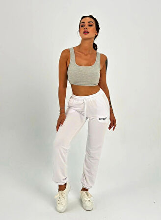 Maison La Femme Kadın Yüksek Bel Lastikli Beyaz Eşofman Altı