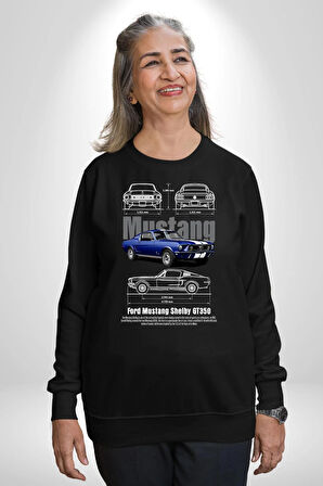 Klasik Araba Mustang GT 1967 Erkek Kadın Unisex Dijital Baskılı Siyah Sweatshirt