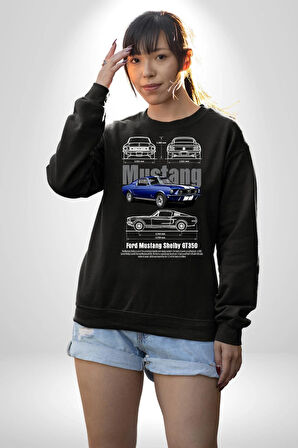 Klasik Araba Mustang GT 1967 Erkek Kadın Unisex Dijital Baskılı Siyah Sweatshirt