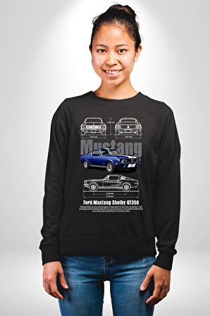 Klasik Araba Mustang GT 1967 Erkek Kadın Unisex Dijital Baskılı Siyah Sweatshirt