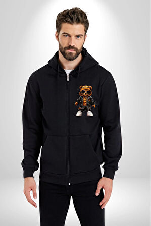 Hiphop Ayı Tedy Güneş Gözlük Deri Ceket Erkek Kadın Siyah Fermuarlı Baskılı Hırka Sweatshirt
