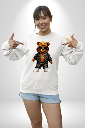 Hiphop Ayı Tedy Güneş Gözlük Deri Ceket Erkek Kadın Unisex Dijital Baskılı Beyaz Sweatshirt