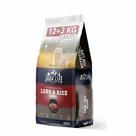 Jada Life Kuzu ve Pirinçli Yetişkin Köpek Maması 12 Kg + 3 Kg Hediyeli