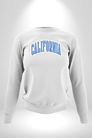 California Mavi Kollej Logo  Erkek Kadın Unisex Dijital Baskılı Beyaz Sweatshirt