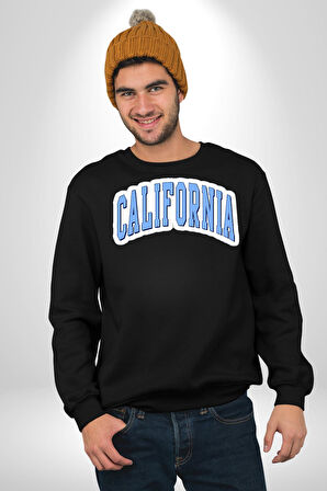 California Mavi Kollej Logo  Erkek Kadın Unisex Dijital Baskılı Siyah Sweatshirt