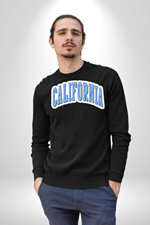 California Mavi Kollej Logo  Erkek Kadın Unisex Dijital Baskılı Siyah Sweatshirt