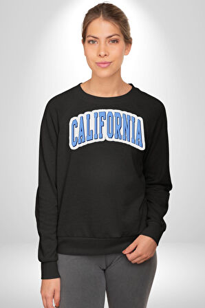 California Mavi Kollej Logo  Erkek Kadın Unisex Dijital Baskılı Siyah Sweatshirt