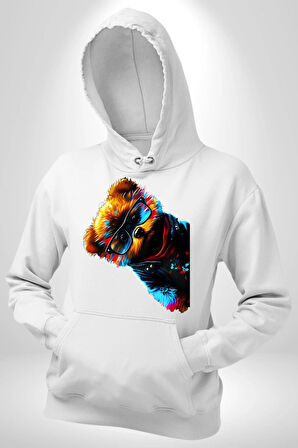 Cool Tedy Renkli Ayıcık Gözlük Erkek Kadın Beyaz Dijital Baskılı Kapüşonlu Sweatshirt Hoodie