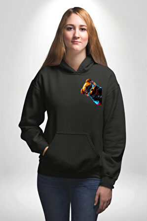 Cool Tedy Renkli Ayıcık Gözlük Erkek Kadın Siyah Ön Sırt Baskılı Kapüşonlu Sweatshirt Hoodie