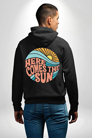 Yaz Tatili Güneş Geldi Tema Erkek Kadın Siyah Ön Sırt Baskılı Kapüşonlu Sweatshirt Hoodie