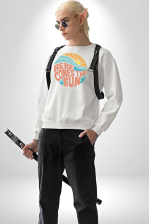 Yaz Tatili Güneş Geldi Tema Erkek Kadın Unisex Dijital Baskılı Beyaz Sweatshirt
