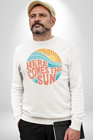 Yaz Tatili Güneş Geldi Tema Erkek Kadın Unisex Dijital Baskılı Beyaz Sweatshirt