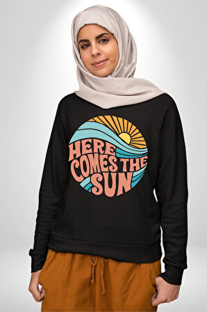 Yaz Tatili Güneş Geldi Tema Erkek Kadın Unisex Dijital Baskılı Siyah Sweatshirt