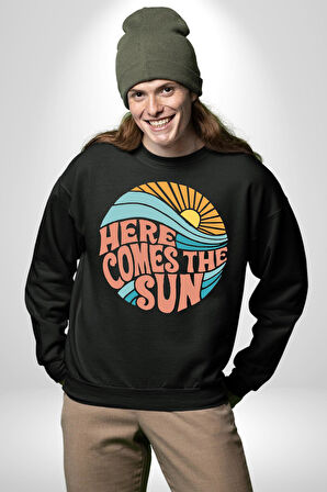 Yaz Tatili Güneş Geldi Tema Erkek Kadın Unisex Dijital Baskılı Siyah Sweatshirt