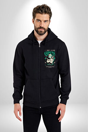 Aşk Tanrısı Gerçek Özgürlüğü Bulma  Erkek Kadın Siyah Fermuarlı Baskılı Hırka Sweatshirt