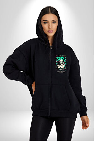 Aşk Tanrısı Gerçek Özgürlüğü Bulma  Erkek Kadın Siyah Fermuarlı Baskılı Hırka Sweatshirt