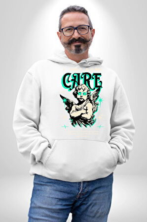 Aşk Tanrısı Gerçek Özgürlüğü Bulma  Erkek Kadın Beyaz Dijital Baskılı Kapüşonlu Sweatshirt Hoodie