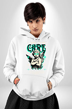 Aşk Tanrısı Gerçek Özgürlüğü Bulma  Erkek Kadın Beyaz Dijital Baskılı Kapüşonlu Sweatshirt Hoodie