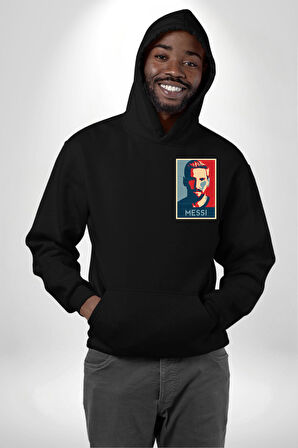 Messi Portre Dijital Sanat Baskısı Erkek Kadın Siyah Ön Sırt Baskılı Kapüşonlu Sweatshirt Hoodie