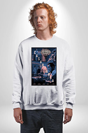 Kazablanka Klasik Film Afişi İngrid Bergman Erkek Kadın Unisex Dijital Baskılı Beyaz Sweatshirt