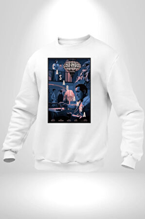 Kazablanka Klasik Film Afişi İngrid Bergman Erkek Kadın Unisex Dijital Baskılı Beyaz Sweatshirt