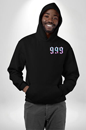 999 Bir Sonuç Bir Bitişi Simgeler Erkek Kadın Siyah Ön Sırt Baskılı Kapüşonlu Sweatshirt Hoodie