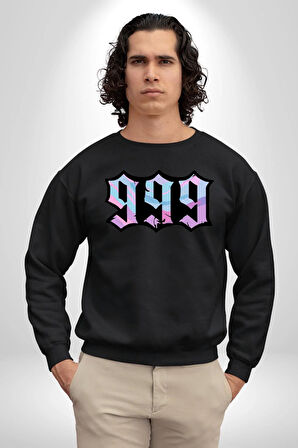 999 Bir Sonuç Bir Bitişi Simgeler Erkek Kadın Unisex Dijital Baskılı Siyah Sweatshirt
