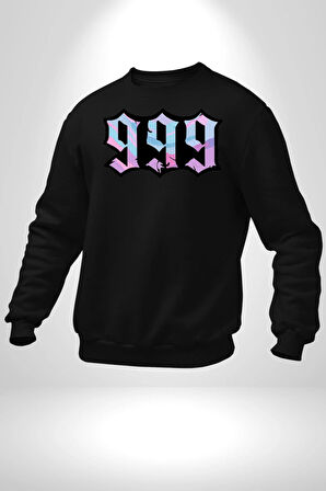 999 Bir Sonuç Bir Bitişi Simgeler Erkek Kadın Unisex Dijital Baskılı Siyah Sweatshirt