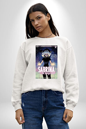 Sihirli Genç Cadı Sabrina Çizgi Film Erkek Kadın Unisex Dijital Baskılı Beyaz Sweatshirt
