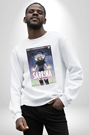 Sihirli Genç Cadı Sabrina Çizgi Film Erkek Kadın Unisex Dijital Baskılı Beyaz Sweatshirt