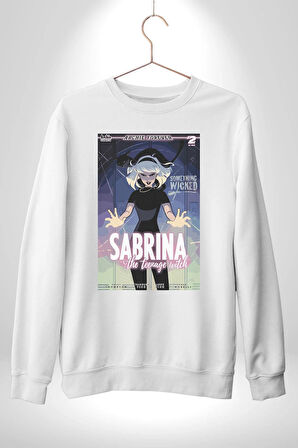 Sihirli Genç Cadı Sabrina Çizgi Film Erkek Kadın Unisex Dijital Baskılı Beyaz Sweatshirt