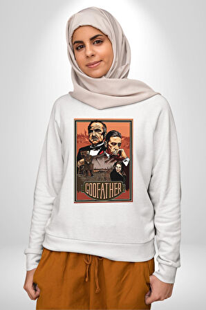 Retro Godfather Al Pacino Baba Sinema Film Erkek Kadın Unisex Dijital Baskılı Beyaz Sweatshirt