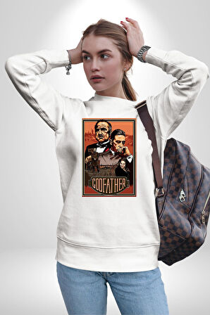 Retro Godfather Al Pacino Baba Sinema Film Erkek Kadın Unisex Dijital Baskılı Beyaz Sweatshirt